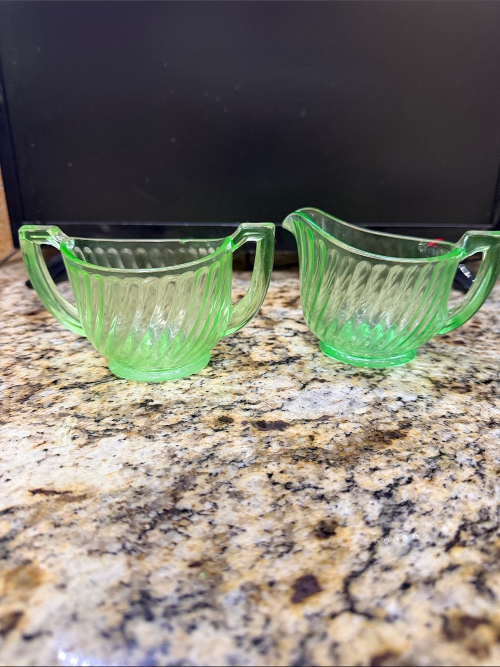 Depression, glass cream, and sugar vintage